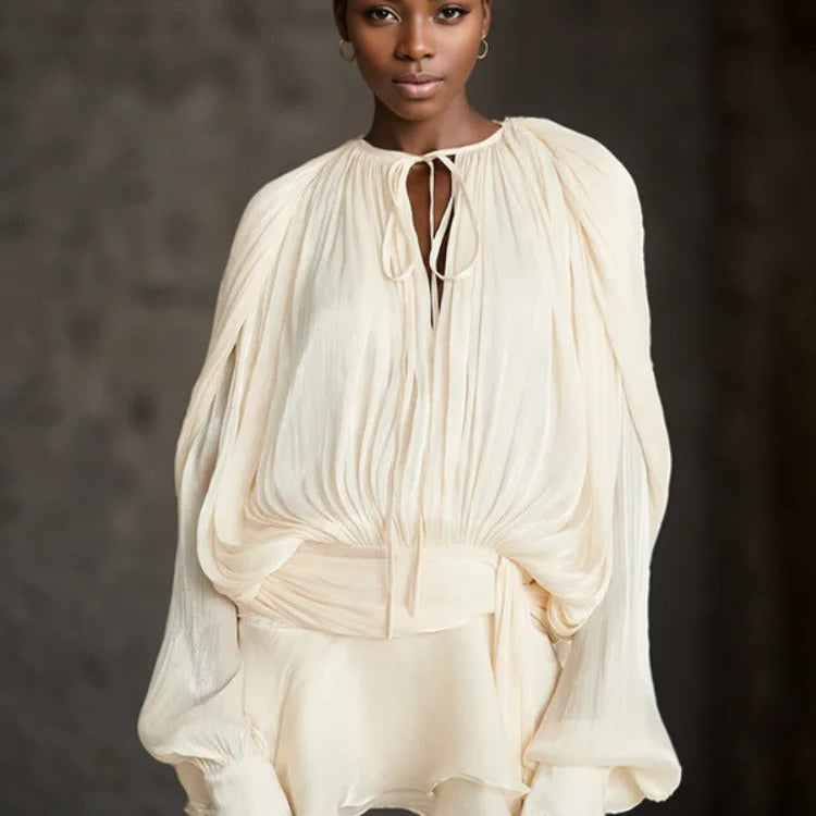Blusa fruncida con lazo | volumen suave elegante