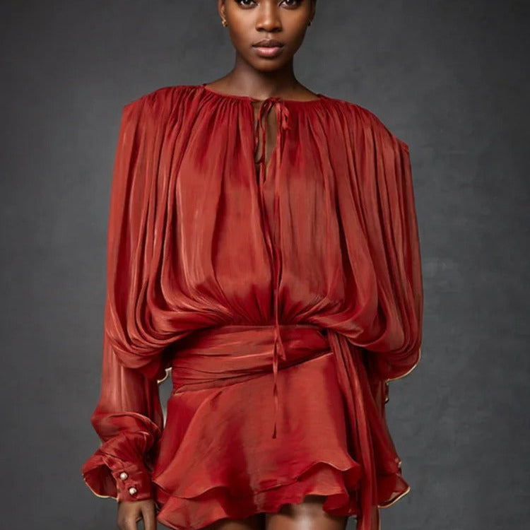 Blusa fruncida con lazo | volumen suave elegante