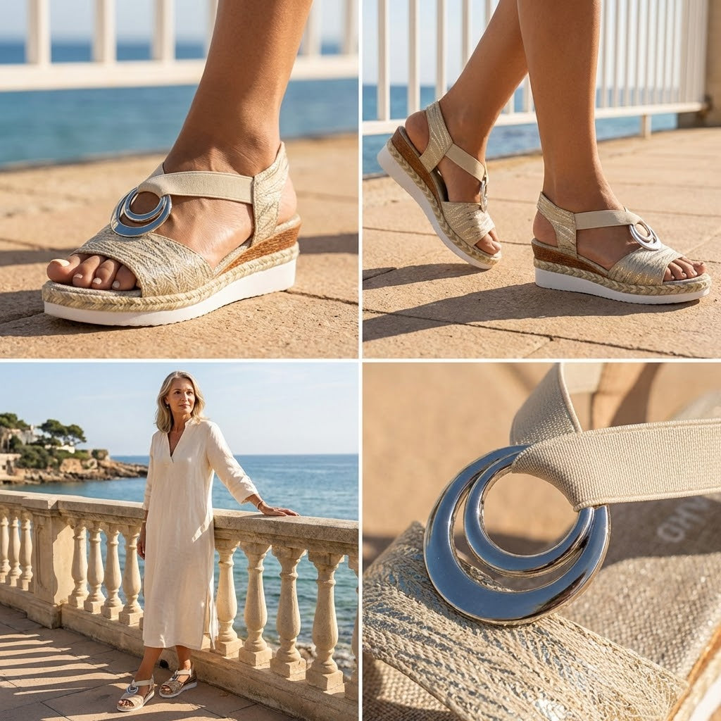 Sandalias cuña metalizadas | comodidad chic para diario