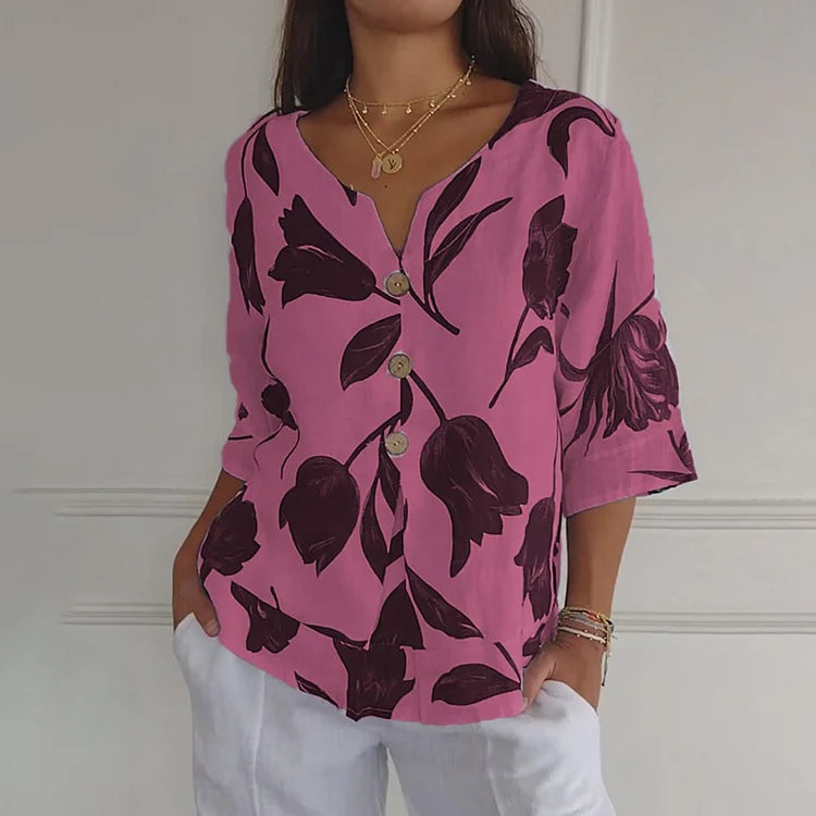 Blusa estampada con botones | frescura con aire artístico